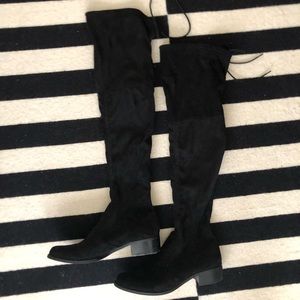Knee high black suede boots